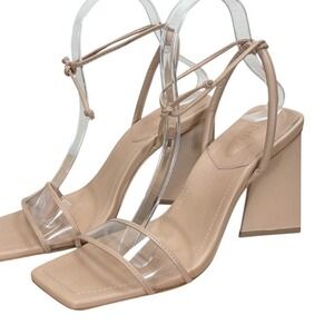 SCHUTZ Gianna Heels Clear Strap Tie Up Nude Beige Leather Sandals 8